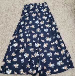A-line navy and floral skirt